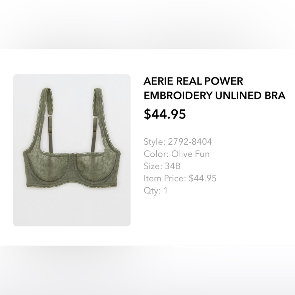 Aerie olive green unlined lace bra 34B